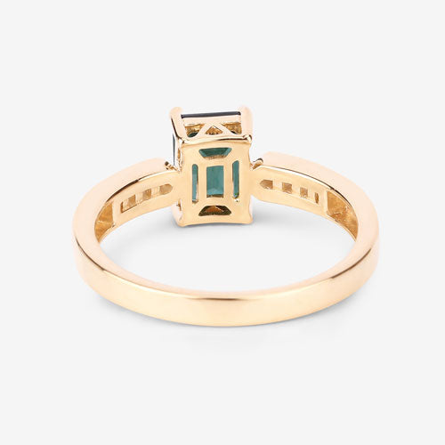 1.19 Carat Genuine Green Tourmaline and White Diamond 14K Yellow Gold Ring