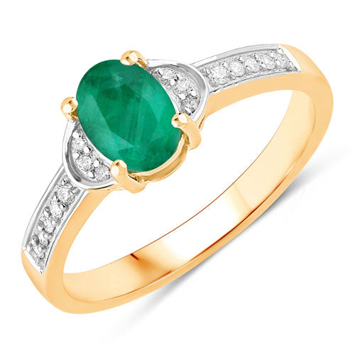 0.82 Carat Genuine Zambian Emerald and White Diamond 14K Yellow Gold Ring