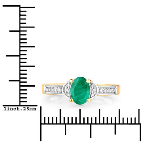 0.82 Carat Genuine Zambian Emerald and White Diamond 14K Yellow Gold Ring