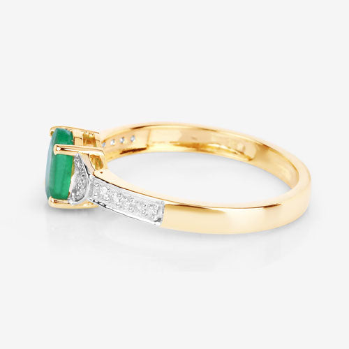 0.82 Carat Genuine Zambian Emerald and White Diamond 14K Yellow Gold Ring