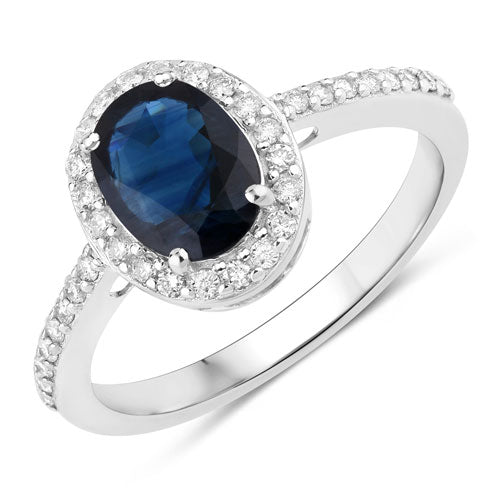 1.82 Carat Genuine Blue Sapphire and White Diamond 14K White Gold Ring
