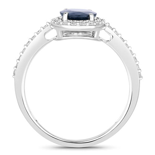 1.82 Carat Genuine Blue Sapphire and White Diamond 14K White Gold Ring