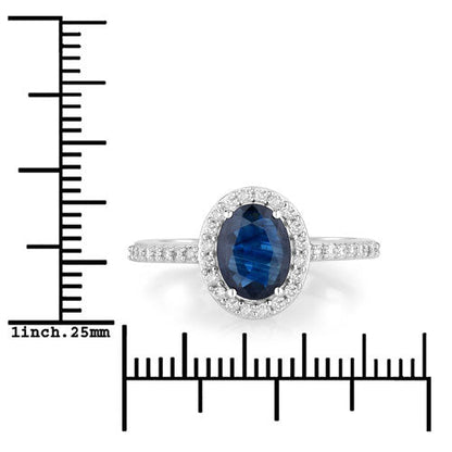 1.82 Carat Genuine Blue Sapphire and White Diamond 14K White Gold Ring
