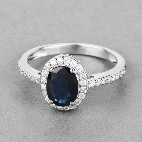1.82 Carat Genuine Blue Sapphire and White Diamond 14K White Gold Ring