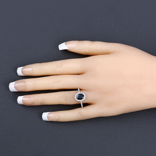 1.82 Carat Genuine Blue Sapphire and White Diamond 14K White Gold Ring