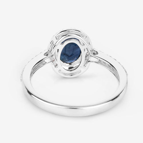 1.82 Carat Genuine Blue Sapphire and White Diamond 14K White Gold Ring