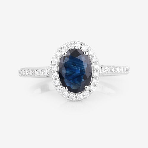 1.82 Carat Genuine Blue Sapphire and White Diamond 14K White Gold Ring