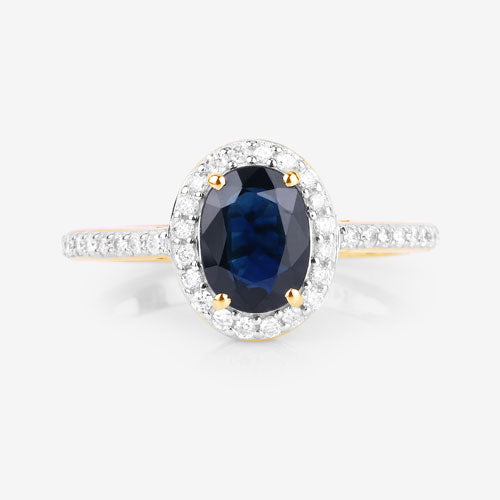 1.82 Carat Genuine Blue Sapphire and White Diamond 14K Yellow Gold Ring