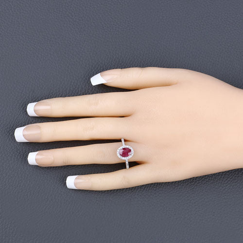 1.73 Carat Genuine Ruby and White Diamond 14K White Gold Ring