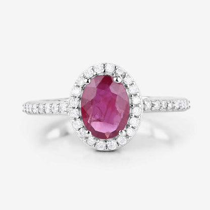 1.73 Carat Genuine Ruby and White Diamond 14K White Gold Ring