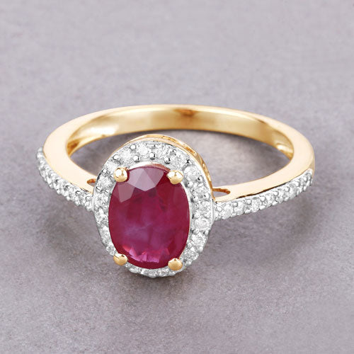 1.73 Carat Genuine Ruby and White Diamond 14K Yellow Gold Ring