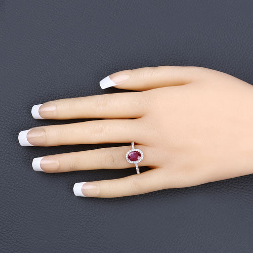 1.73 Carat Genuine Ruby and White Diamond 14K Yellow Gold Ring