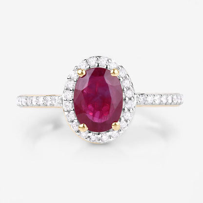 1.73 Carat Genuine Ruby and White Diamond 14K Yellow Gold Ring