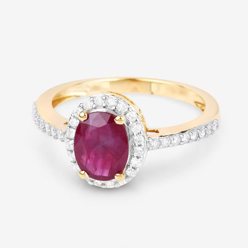 1.73 Carat Genuine Ruby and White Diamond 14K Yellow Gold Ring