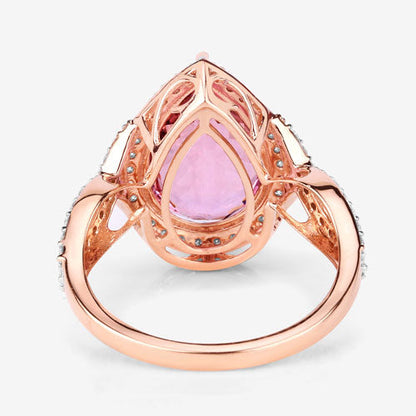 5.34 Carat Genuine Morganite and White Diamond 14K Rose Gold Ring