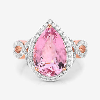 5.34 Carat Genuine Morganite and White Diamond 14K Rose Gold Ring