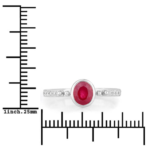 1.00 Carat Genuine Ruby and White Diamond 14K White Gold Ring