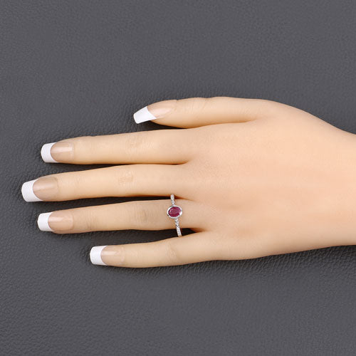 1.00 Carat Genuine Ruby and White Diamond 14K White Gold Ring