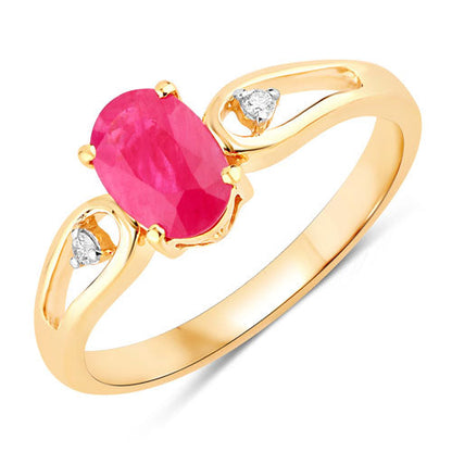 0.95 Carat Genuine Ruby and White Diamond 14K Yellow Gold Ring