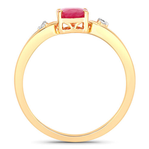 0.95 Carat Genuine Ruby and White Diamond 14K Yellow Gold Ring