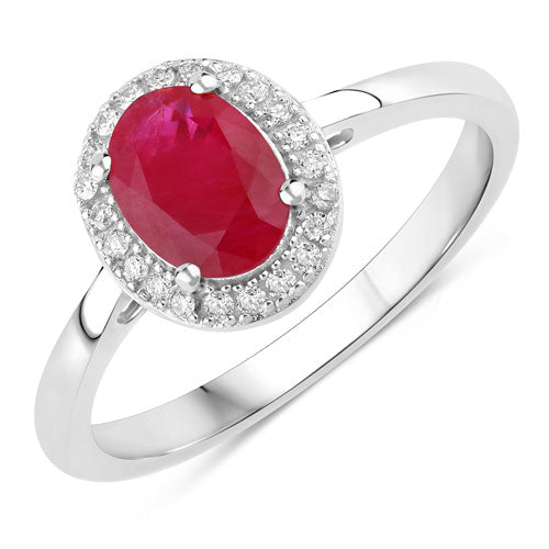1.06 Carat Genuine Ruby and White Diamond 14K White Gold Ring