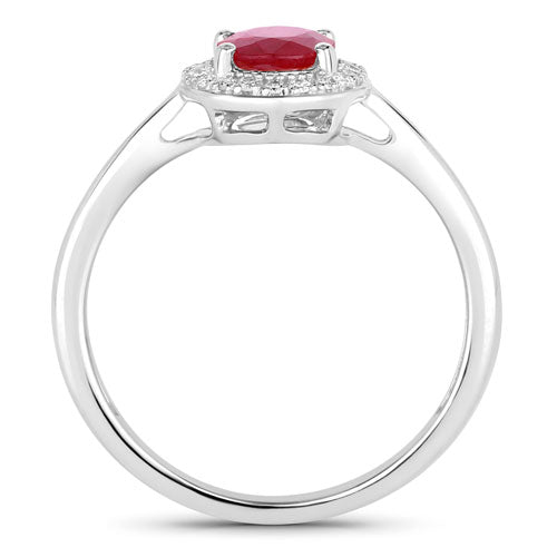 1.06 Carat Genuine Ruby and White Diamond 14K White Gold Ring