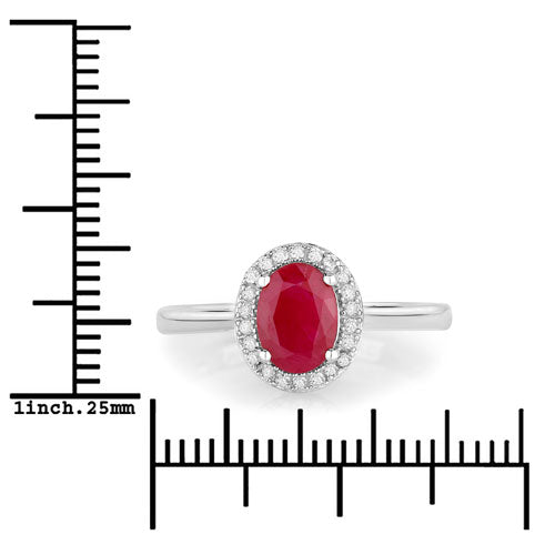 1.06 Carat Genuine Ruby and White Diamond 14K White Gold Ring