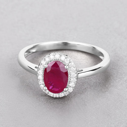1.06 Carat Genuine Ruby and White Diamond 14K White Gold Ring
