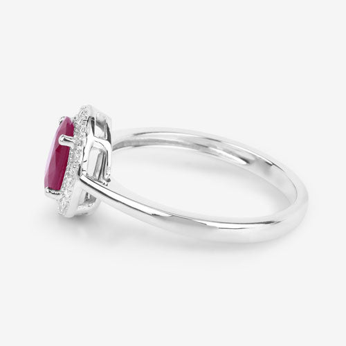 1.06 Carat Genuine Ruby and White Diamond 14K White Gold Ring