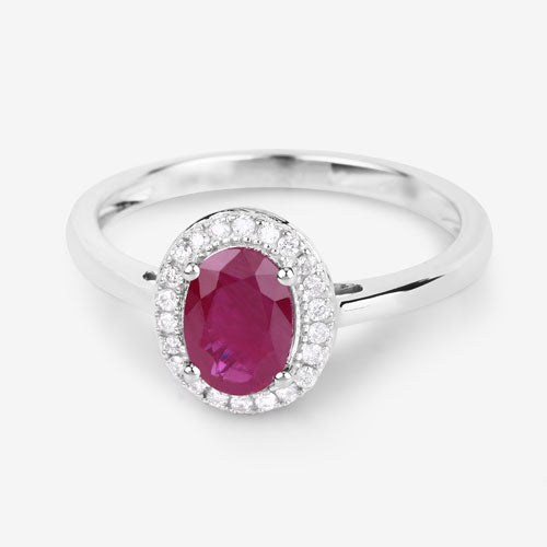 1.06 Carat Genuine Ruby and White Diamond 14K White Gold Ring