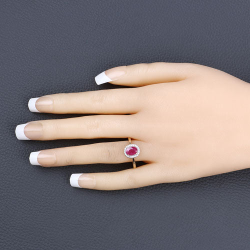 1.06 Carat Genuine Ruby and White Diamond 14K Yellow Gold Ring