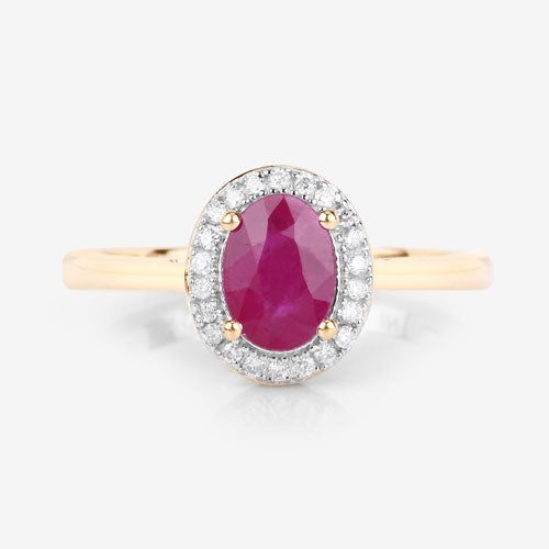 1.06 Carat Genuine Ruby and White Diamond 14K Yellow Gold Ring