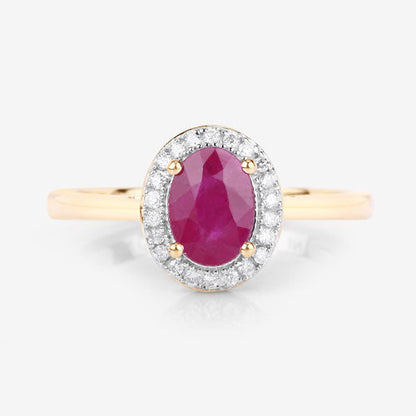 1.06 Carat Genuine Ruby and White Diamond 14K Yellow Gold Ring
