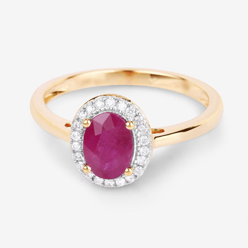 1.06 Carat Genuine Ruby and White Diamond 14K Yellow Gold Ring