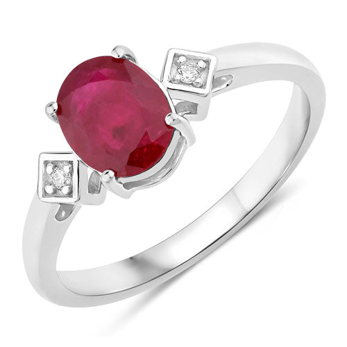 1.22 Carat Genuine Ruby and White Diamond 14K White Gold Ring