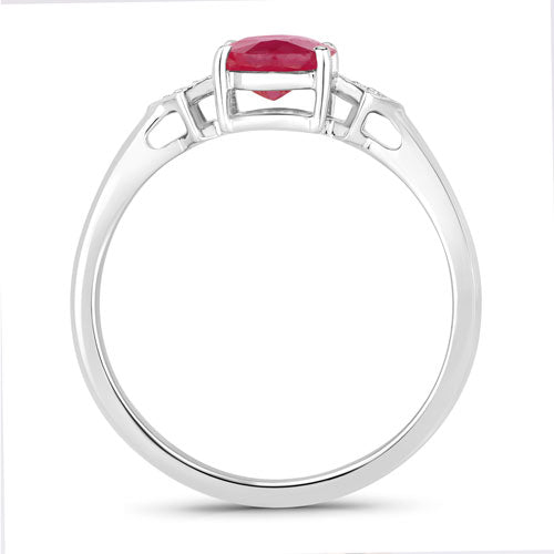 1.22 Carat Genuine Ruby and White Diamond 14K White Gold Ring