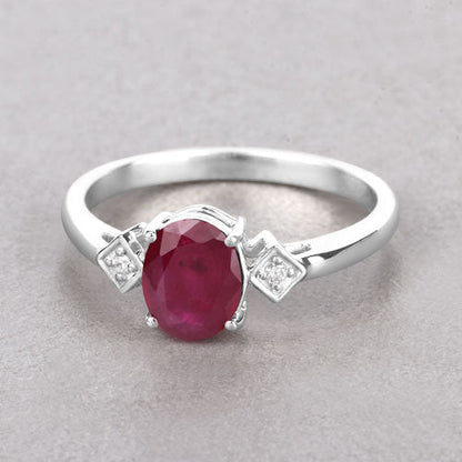 1.22 Carat Genuine Ruby and White Diamond 14K White Gold Ring