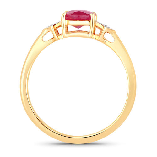 1.22 Carat Genuine Ruby and White Diamond 14K Yellow Gold Ring