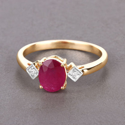 1.22 Carat Genuine Ruby and White Diamond 14K Yellow Gold Ring