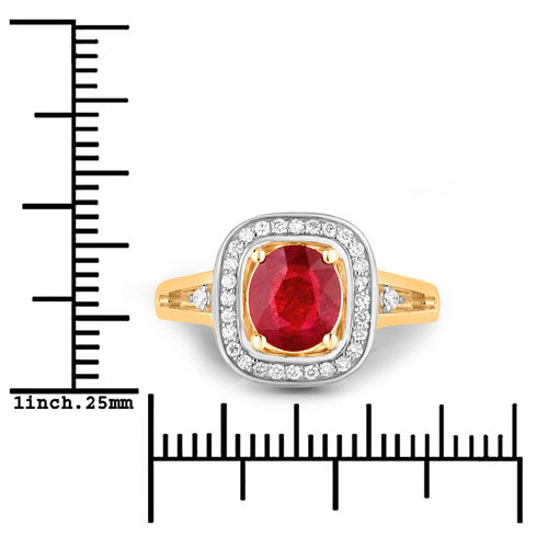 1.67 Carat Genuine Ruby and White Diamond 14K Yellow Gold Ring