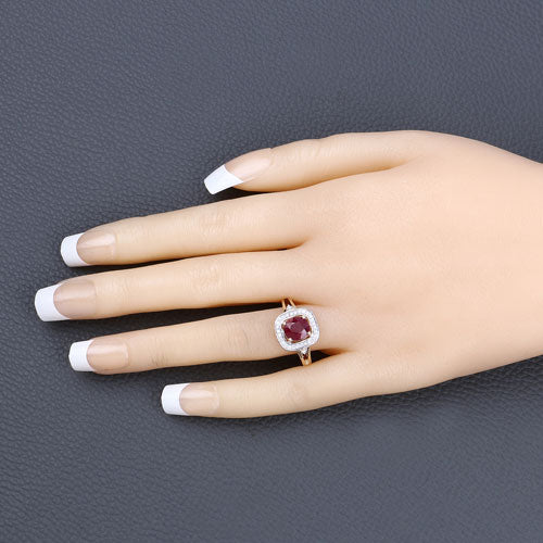 1.67 Carat Genuine Ruby and White Diamond 14K Yellow Gold Ring