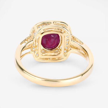 1.67 Carat Genuine Ruby and White Diamond 14K Yellow Gold Ring