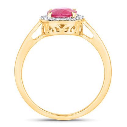 1.83 Carat Genuine Ruby and White Diamond 14K Yellow Gold Ring