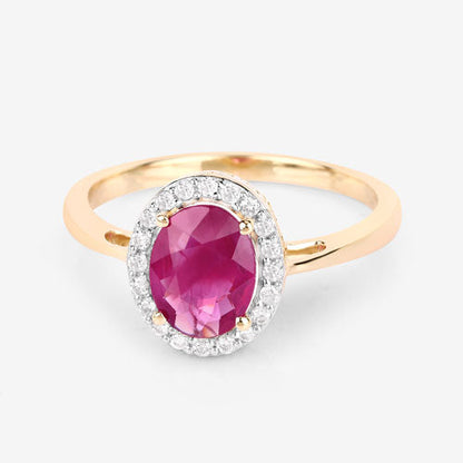 1.83 Carat Genuine Ruby and White Diamond 14K Yellow Gold Ring