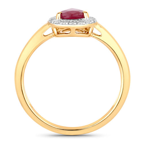 1.02 Carat Genuine Ruby and White Diamond 14K Yellow Gold Ring