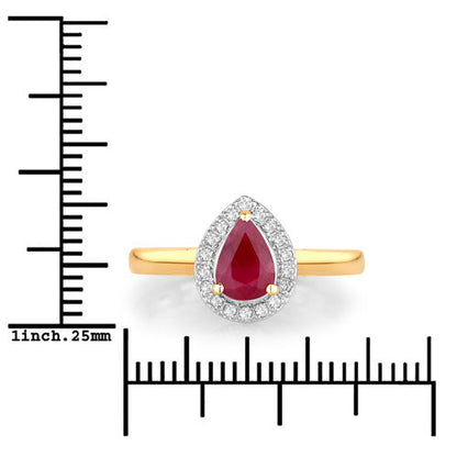 1.02 Carat Genuine Ruby and White Diamond 14K Yellow Gold Ring