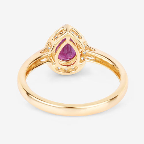1.02 Carat Genuine Ruby and White Diamond 14K Yellow Gold Ring