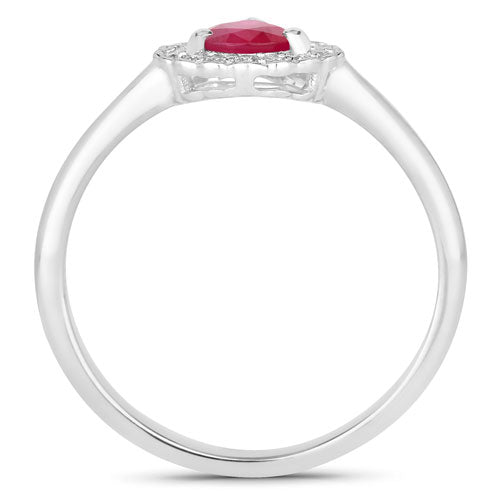0.94 Carat Genuine Ruby and White Diamond 14K White Gold Ring