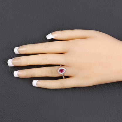 0.94 Carat Genuine Ruby and White Diamond 14K White Gold Ring