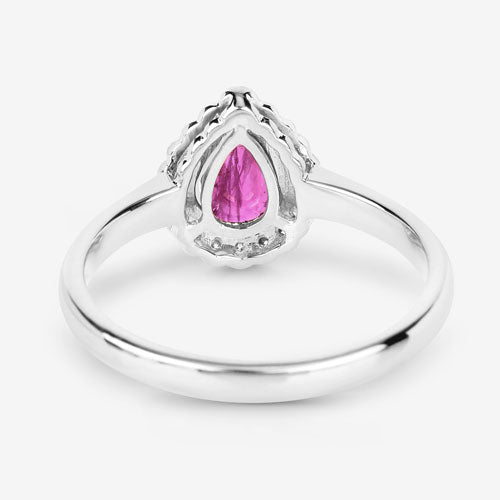 0.94 Carat Genuine Ruby and White Diamond 14K White Gold Ring